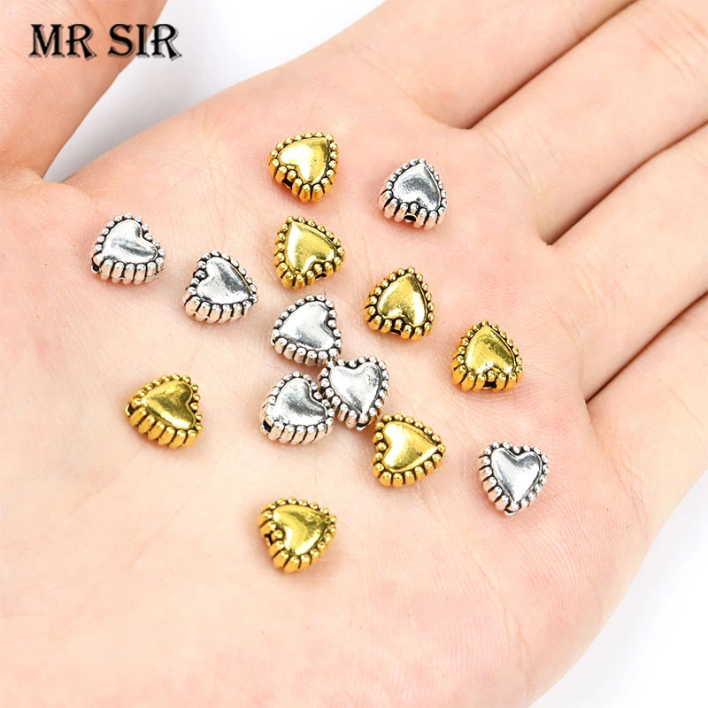 

20pcs Heart Spacer Beads Antique Tibetan Gold/Silver Color Alloy Loose Bead For Jewelry Making DIY Bracelet Accessories Finding