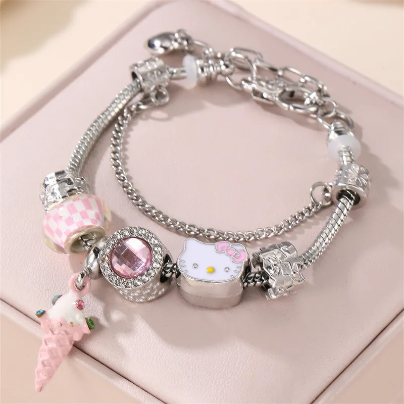 سوار "هلو كيتي" اللامع بطبقتين – لمسة من الأناقة ا...