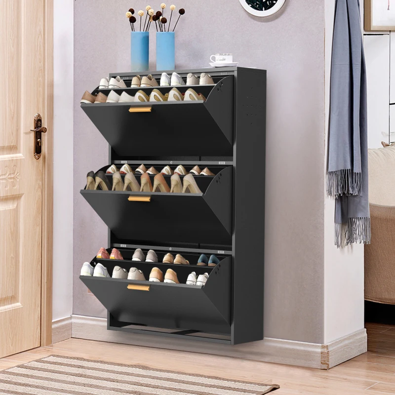 3 Drawer All Steel Shoe Cabinet, Freestanding Shoe Rack Storage Organizer  with Flip Door, Modern Tipping Bucket Shoe Cabinet - AliExpress