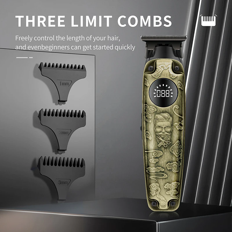 WAIKIL Professional Men's Retro Electric Hair Clipper Oil Head Electric Push Clipper USB Rechargeable Cordless Digital Trimmer 5
