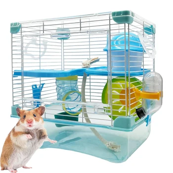 2 Layers Hamster Cage with Tubes Mouse Cage with Accessories Water Bottle Food Dish Transparent Hamster Habitat with Exercise Wh