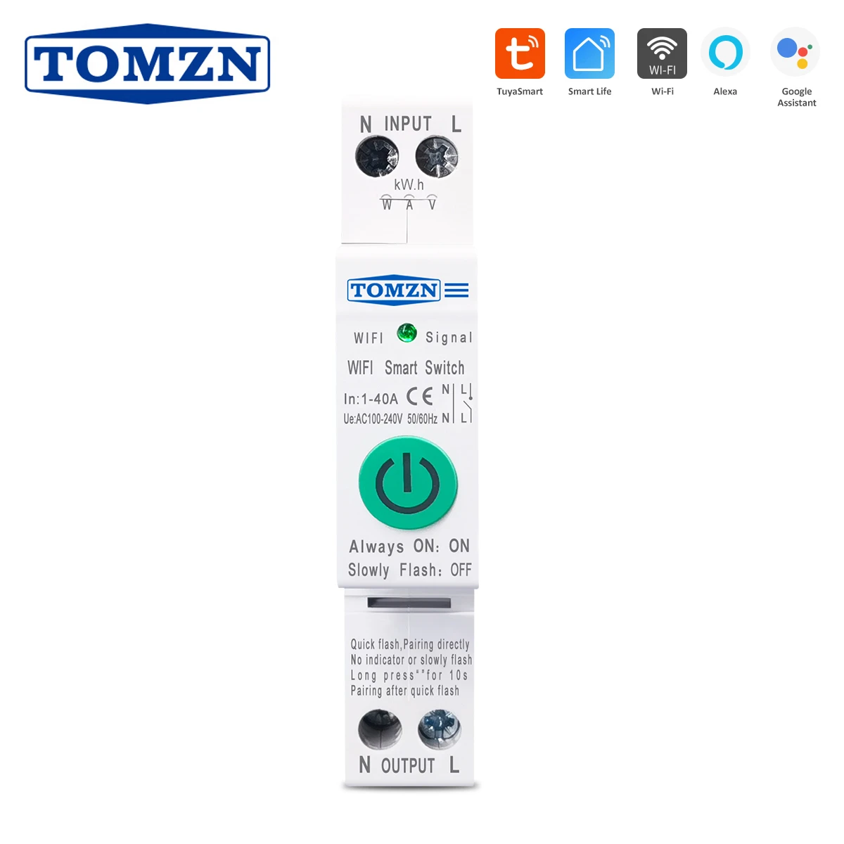 Tomzn 40a 1p+n Wifi Smart Switch Energy Meter Kwh Metering Monitoring