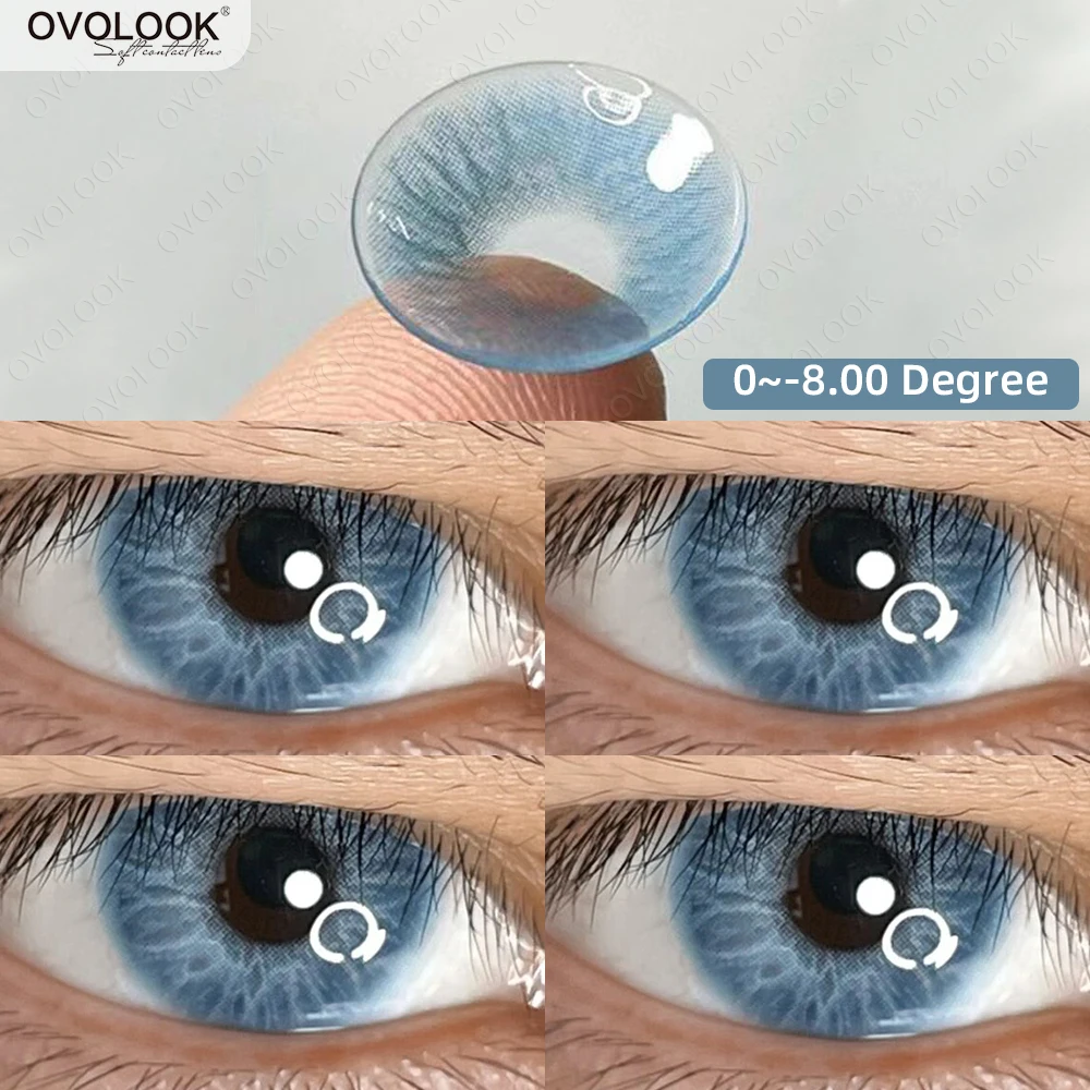 OVOLOOK-Prescription Contact Lenses Myopia Lenses with Diopters Green Pupils Color Contact Lenses for Eyes Blue Lens 1 Pair/2pcs