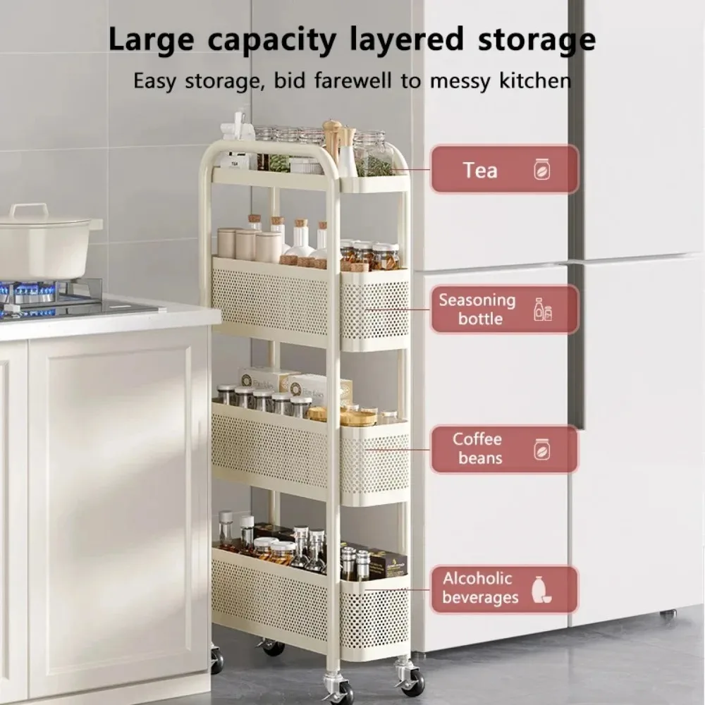 Kitchen Multi-Functional Storage Trolley Snack Rack Living Room Bathroom Shelves Vegetables Baskets Moisture-Proof Mobile Cart