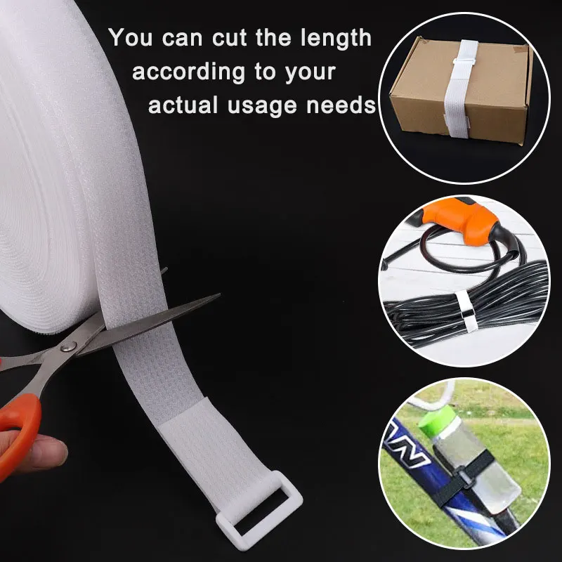Nylon Cable Ties 5/2/1Meter Reusable Fastener Hook and Loop Securing Straps with Buckles Adjustable Cable Straps Free Cut Length Nylon Cable Ties