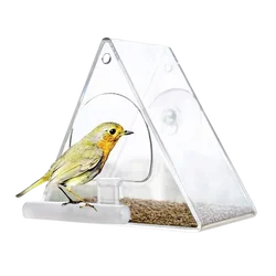 Triangular Acrylic Window Bird Feeder with Ultra-Strong Suction and Weather-Resistant Design (Transparent)
