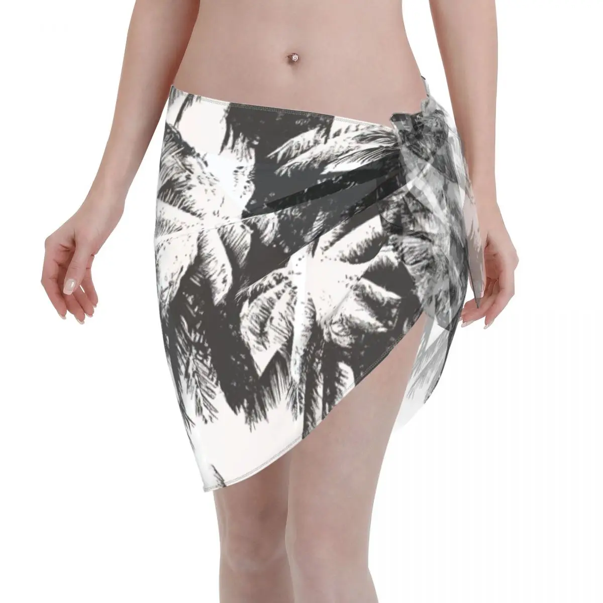

Retro Tropical Pattern Kaftan Sarong Beach Wear Women Palm Tree Polyester Beach Short Skirts Bikini Cover Up