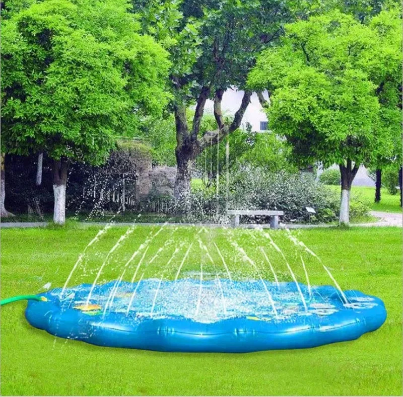 Inflatable Water Sprinkler Pad 100/170cm Kids Sprinkler Play Pad Mat Outdoor Lawn Beach Letters Inflatable Water Spray Water Games Beach Mat Cushion