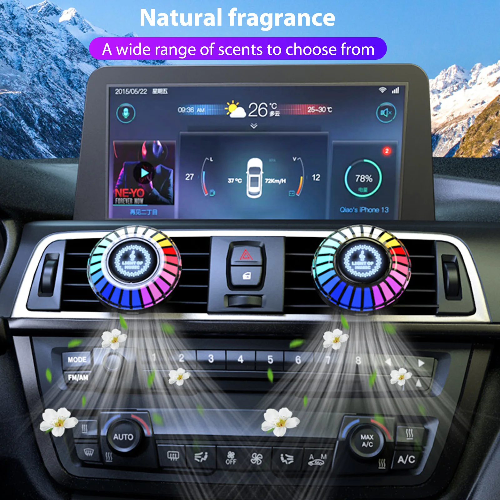 Auto Lufterfrischer mit LED Aroma Schmücken Atmosphäre Duft Zubehör RGB  Streifen Sound Control Voice Rhythmus Licht APP Control - AliExpress