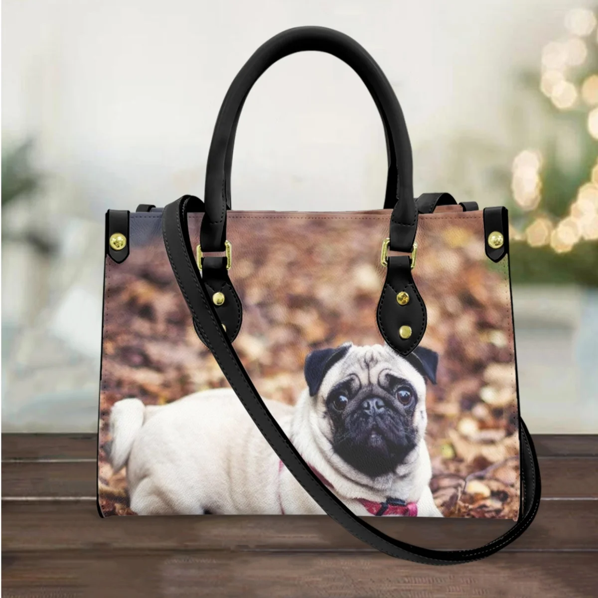 

FORUDESIGNS 3D Printing Lovely Pug Dog Leather Bag One Shoulder Zipper Ladies Handbags Fashion Large Capacity Tote Bags Women