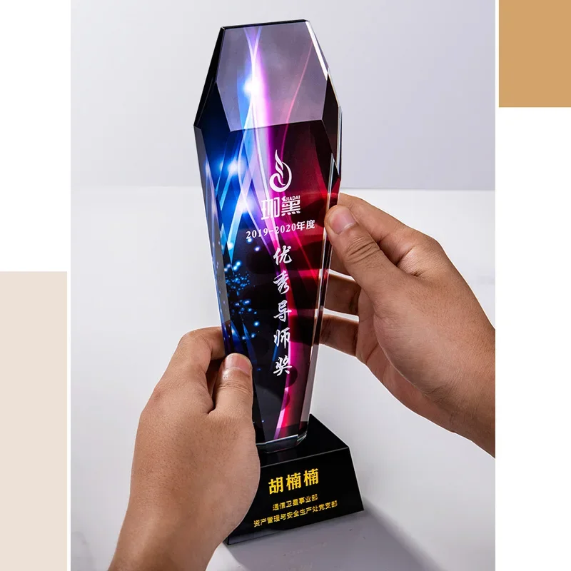 Customized Color-printable Honor Crystal Trophy, Creative Event Award Collection, Souvenir, Home Decoration, High-end, 1Pc