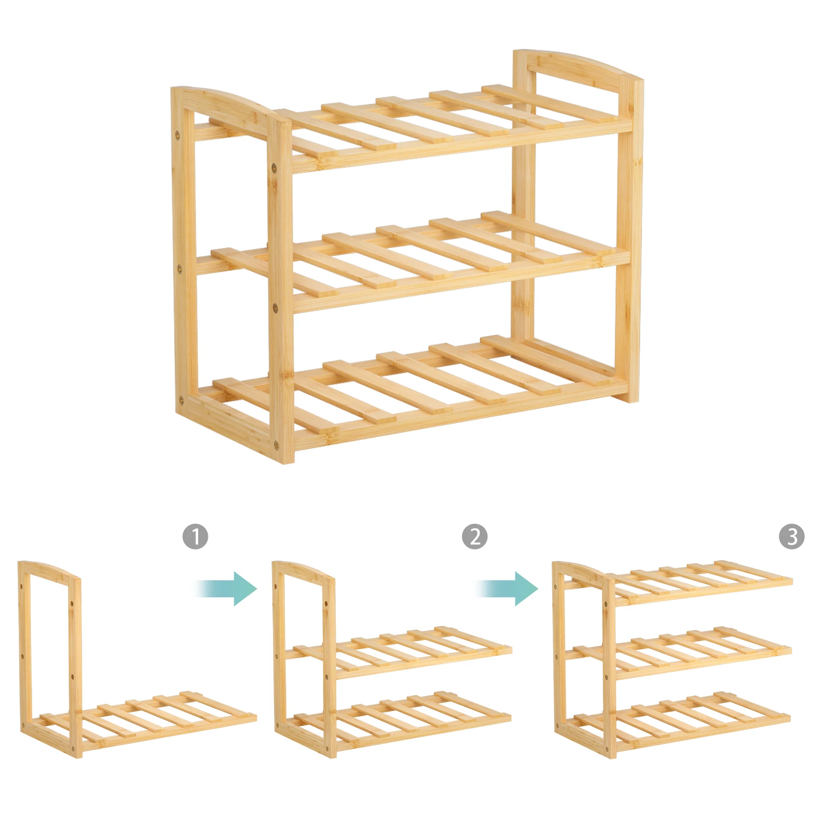 Natural 3-Tier Bamboo Water Bottle Organizer For Cabinet or Pantry