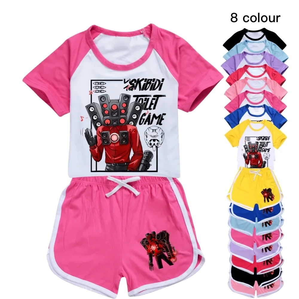 

Horror Game Skibidi Toilet Clothes Kids Summer Tracksuit Boys Short Sleeve Top+Shorts 2pcs Suit Toddler Girls Casual Jogging Set