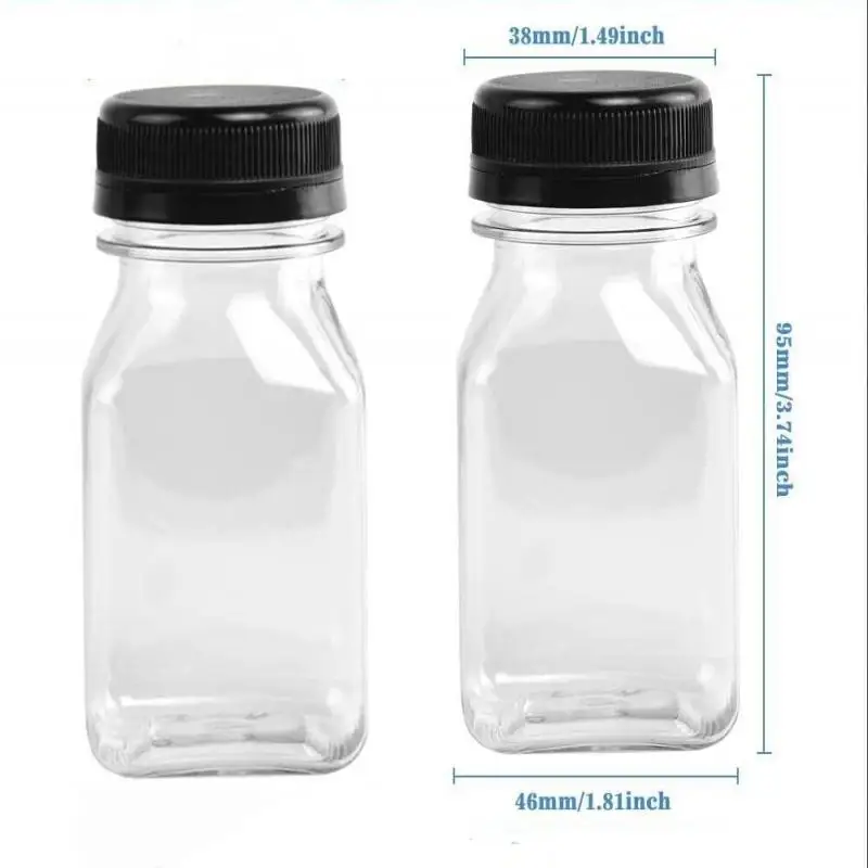 Empty Drink Bottles with Black Lids Plastic Tamper Proof Drink Containers 12Pc 60ml