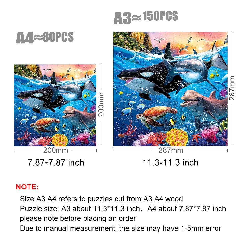 Dolphin Whale Shark Fish Animal Wooden jigsaw Puzzle Adult Children's Educational Toys Holiday Gift Underwater World 2