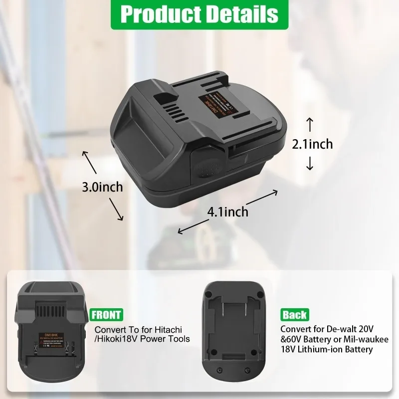 Dewalt/Milwaukee 18V 20V 배터리용 ALASICKA 어댑터 DM18HK는 히타치/히코키 18V 리튬 이온 배터리 전동 공구에 사용할 수 있도록 변환됩니다.
