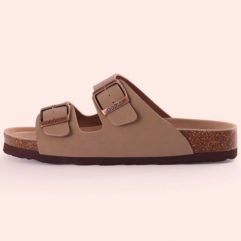 Kidmi Women's Cork Footbed Slippers Summer Women Flat Sandals With Cork Beach Slides Adjustable Buckle With Open Toe Sandals