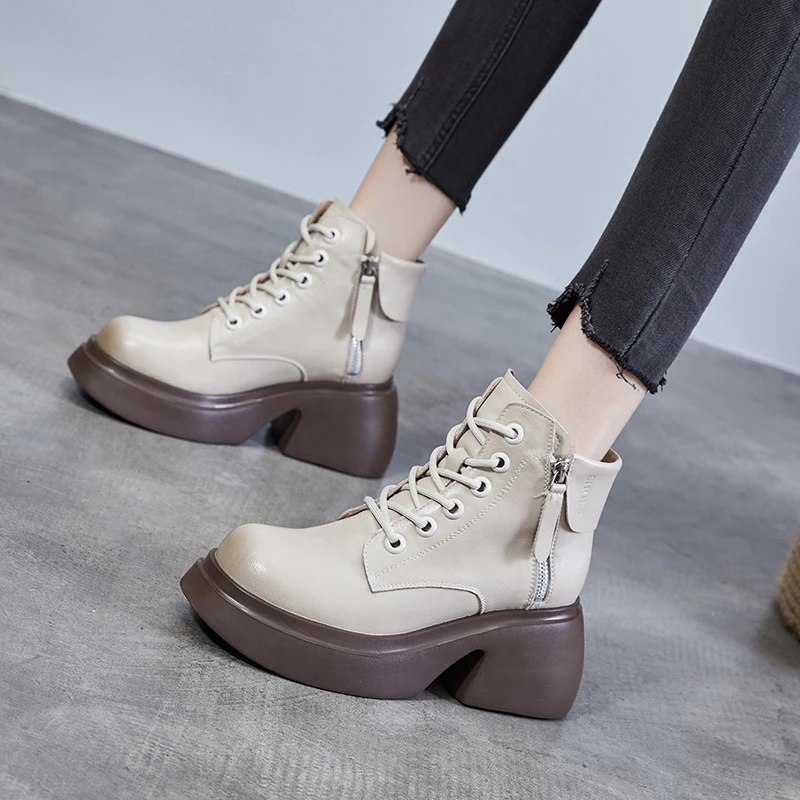 

Женские ботильоны из натуральной кожи, модные ботинки на устойчивом каблуке, с резиновой подошвой, теплая плюшевая обувь, Осень-зима