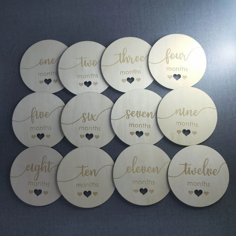 

15 Pcs Newborn Monthly Growth Recording Cards Wooden Birth Commemorative Cards Photography Props Toy