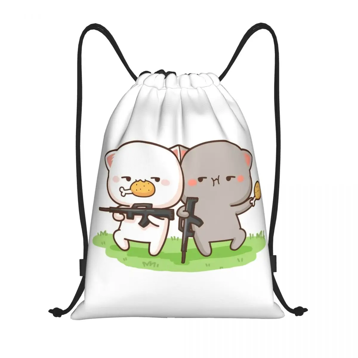 

Custom Cute Mochi Peach And Goma Cat Drawstring Backpack Bags Women Men Lightweight Gym Sports Sackpack Sacks for Yoga