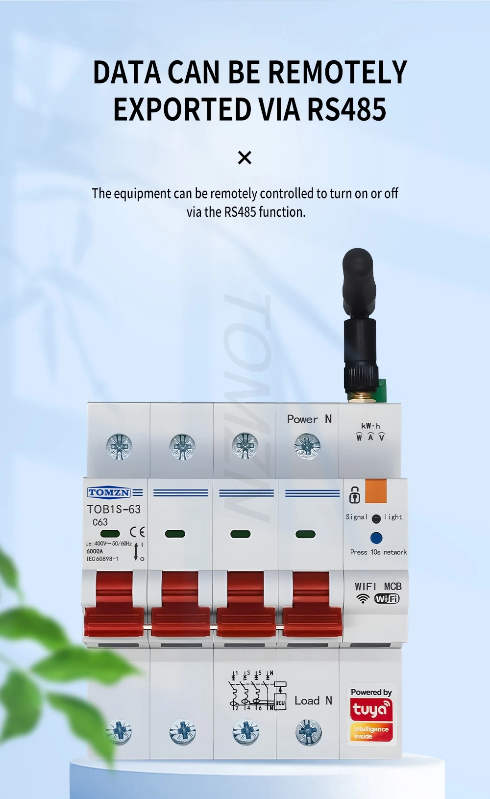 Three-phase 3IN1 WIFI Smart Circuit Breaker 4P Energy Meter RS485 TUYA Prepaid F