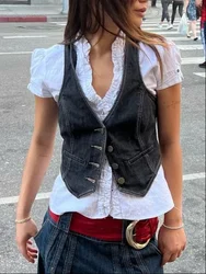 Stylish Women's Slim Fit Denim Vest - Flattering European & American Design - M (Black)