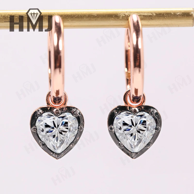 Herz-Creolen, Lab Grown Rubin/Saphir/Kolumbianischer/Moissanit, 925er Sterlingsilber, Ohrstecker für Frauen, Weihnachtsfeier, Geschenk – Detail 7