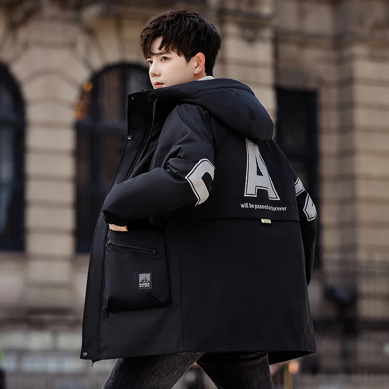 High Quality 2023 Autumn Winter Men's Mid Length Cotton-Padded Jackets Streetwear Thick Long Down Coat Plus Size 4XL Warm Parkas