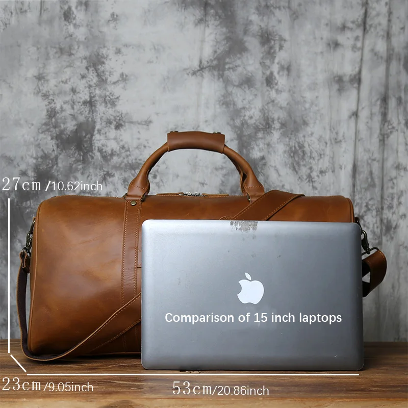 NZPJ Retro Genuine Leather Travel Bag Crazy Horse Leather Men's Handbag Top Layer Cowhide Crossbody Bag Wearable Trolley Luggage