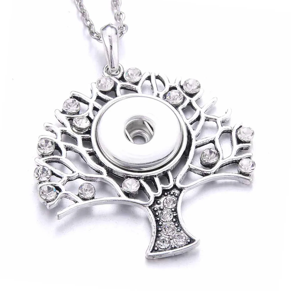 10pcs Vintage Metal Tree Of Life Pendant Necklace 18mm 20mm Snap Button  Necklace For Women Snaps Jewelry