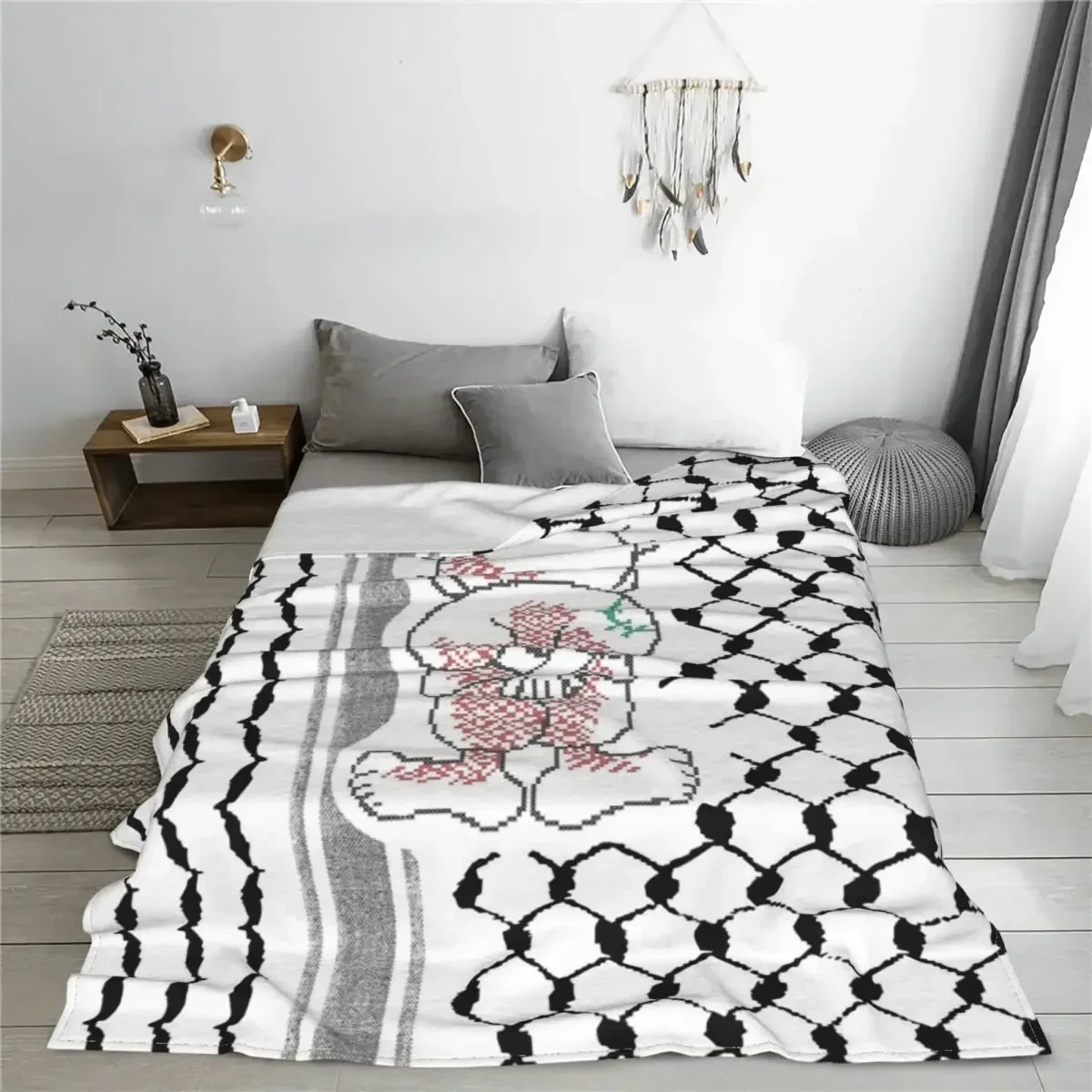 Tatreez Flannel Blanket Kufiya Keffiyeh Pattern Creative Throw Blankets for Home Hotel Sofa 125*100cm 2