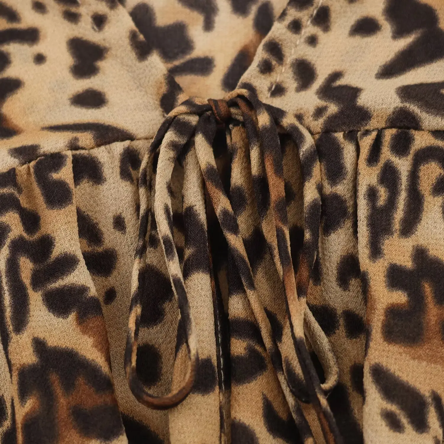 Women's Spring Autumn Leopard Print Mini Dress female V-neck Lace Loose Casual Retro Long Sleeve Dress lady Elegant Short dress