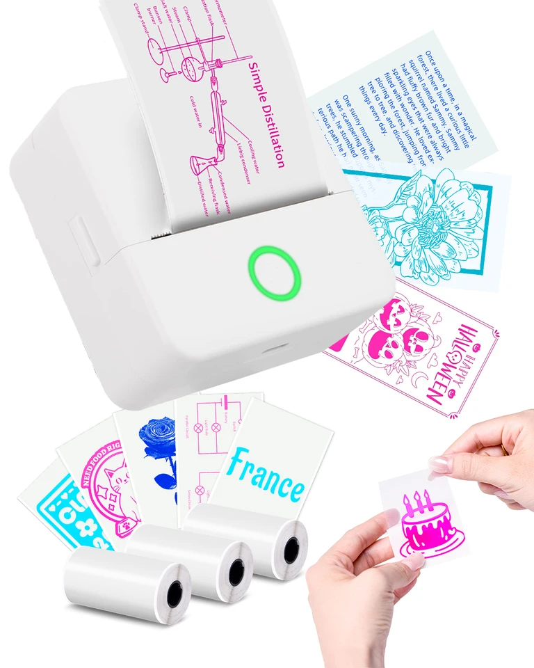 UCAMP Mini Printer, Thermische Printer, Fotoprinter Bluetooth, Sticker Printer, Etikettenprinter, 13 Rollen Thermisch Papier – Ideaal voor Studie, Creativiteit, Journal, Cadeaus
