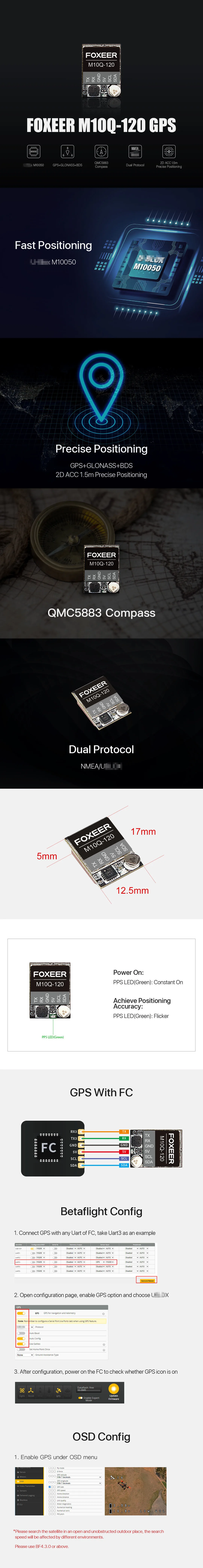 Description Picture 2 of itemFoxeer M10Q 120/180/250 GPS 5883 Compass For FPV Racing Drone Long Range Dual Protocol NMEA/U BL0X