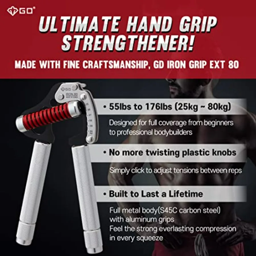 Grip Strength Trainer Adjustable Hand Gripper Strengthener Hand Grip Exerciser Wrist Strengtheners Silent & Durable – Forearm, F