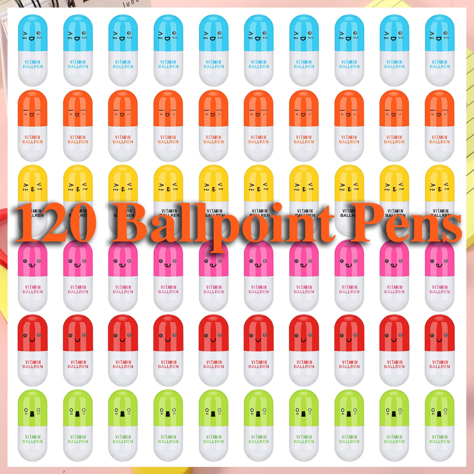

120PCS Creative Smile Pill Stretch Ballpoint Pen School Supply Pen Kids Stationery Office Cartoon Retractable Pill Pen Gift