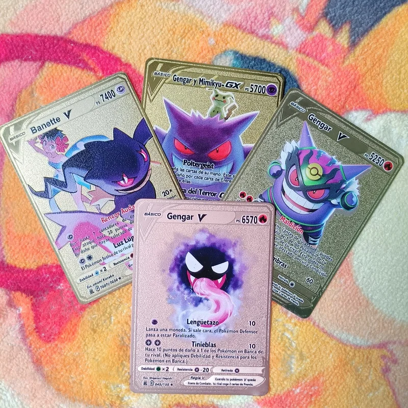 2023 Pokemon Metal Card Letters Pikachu Vmax Charizard Gengar Anime Games Game Collection Golden Card Iron Cards Toys Kids Gifts
