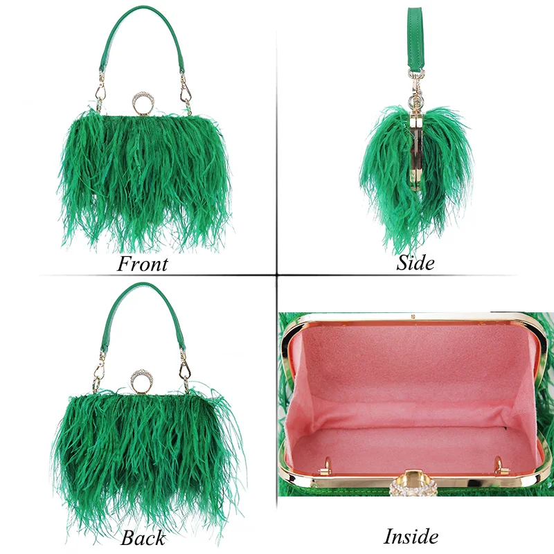  Luxury Ostrich Feather Evening Bags For Women Chain Shoulder  Crossbody Bag Tassel Party Clutch Purse Green Wedding Handbags (Pink) :  Clothing, Shoes & Jewelry