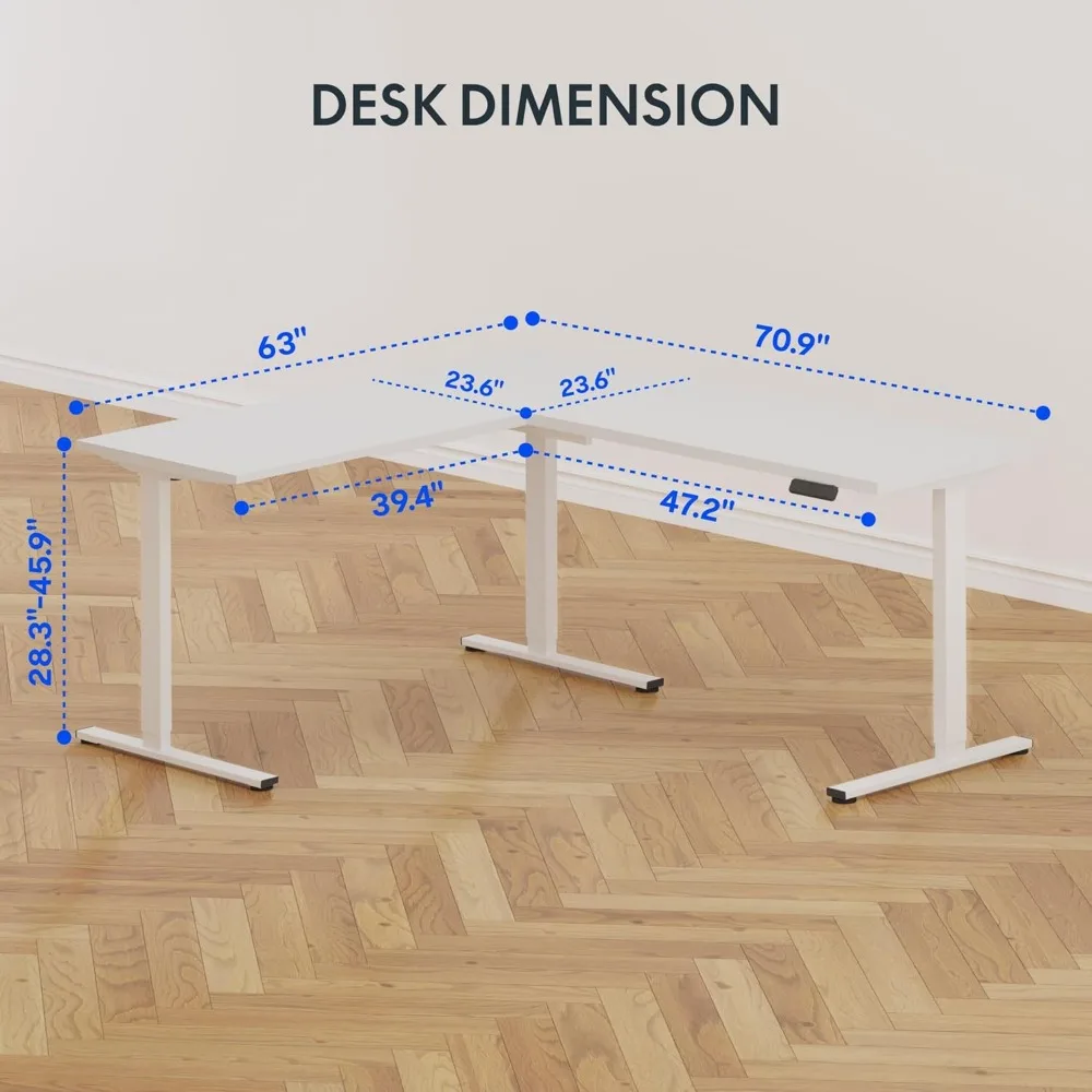 71 x 63 Inch Electric Height Adjustable Corner Desk, Sit Stand Computer Workstation, Preset Controller, Home, Office Desks 3