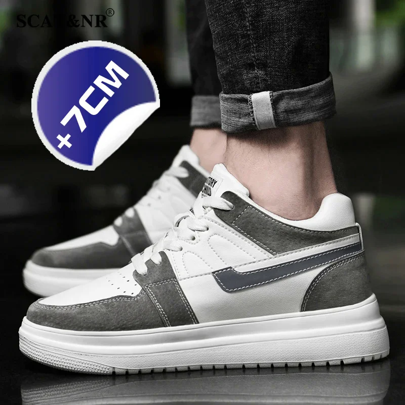 Spring men flats/7cm elevator shoes casual sneakers cow casual leather designer shoes height increase taller comfortable