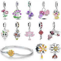 2024 Hot Flower Pendant S925 Sterling Silver Charm Fit 3mm Snake Bone Chain Diy For Women Fashion Jewelry Romantic Elegant Bead