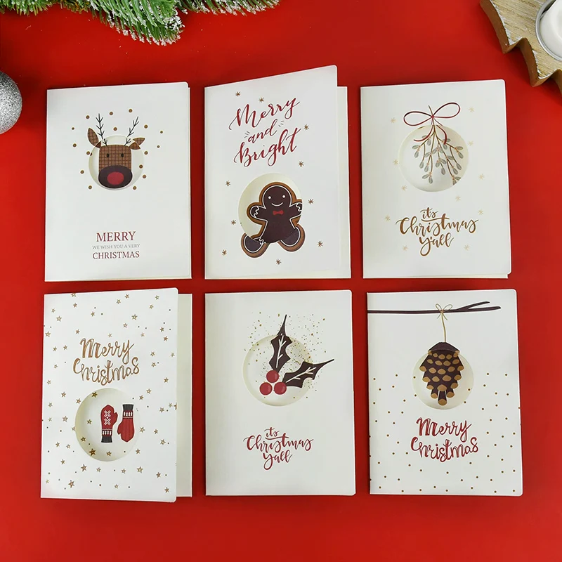 

1/3Pcs Merry Christmas Greeting Cards With Envelope Sticker Gingerbread Man Elk Pattern Christmas New Year Decor Navidad Gifts