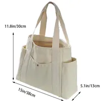Canvas Women’s Shoulder Bag – Large Capacity Handbag with Multiple Outer Pockets, Zipper Closure, Casual Tote for Students & Shopping - Image 6