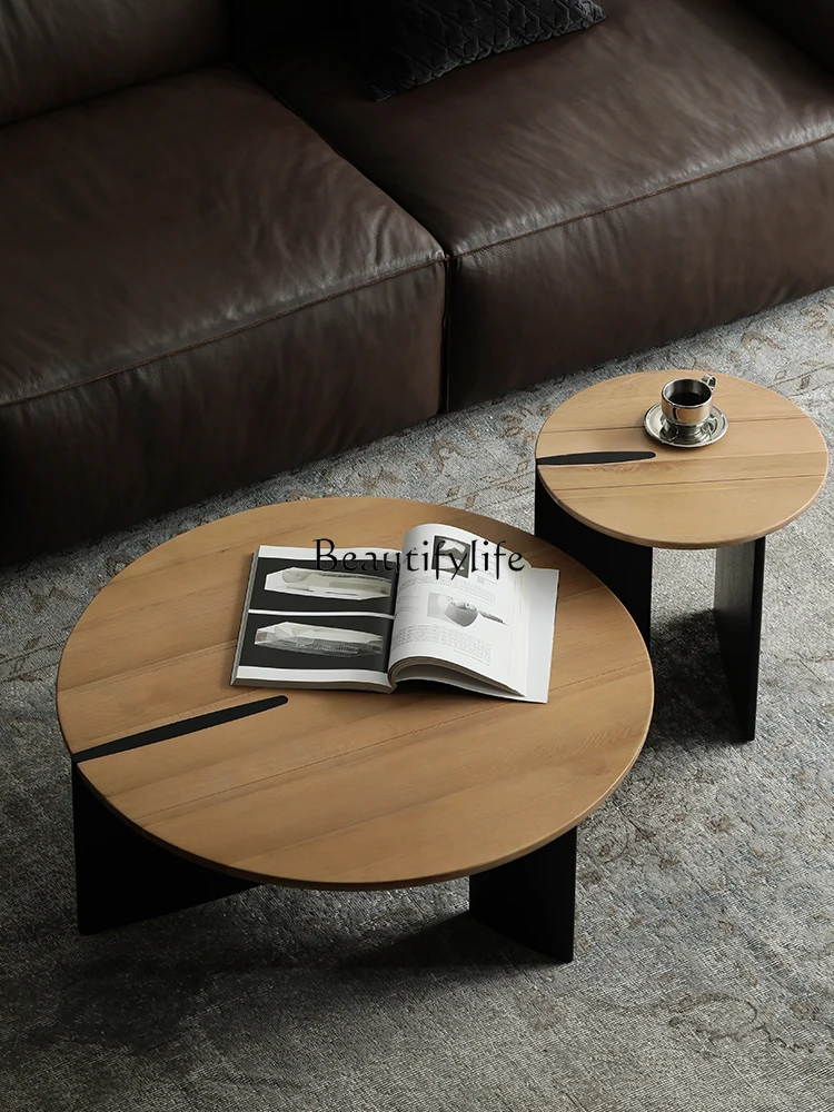 

Круглый Чайный столик из дуба, комбинированный скандинавский импортный дубовый твердый древесина, необработанный деревянный цвет, естественный цвет, вмонтированные столы, древесный крек