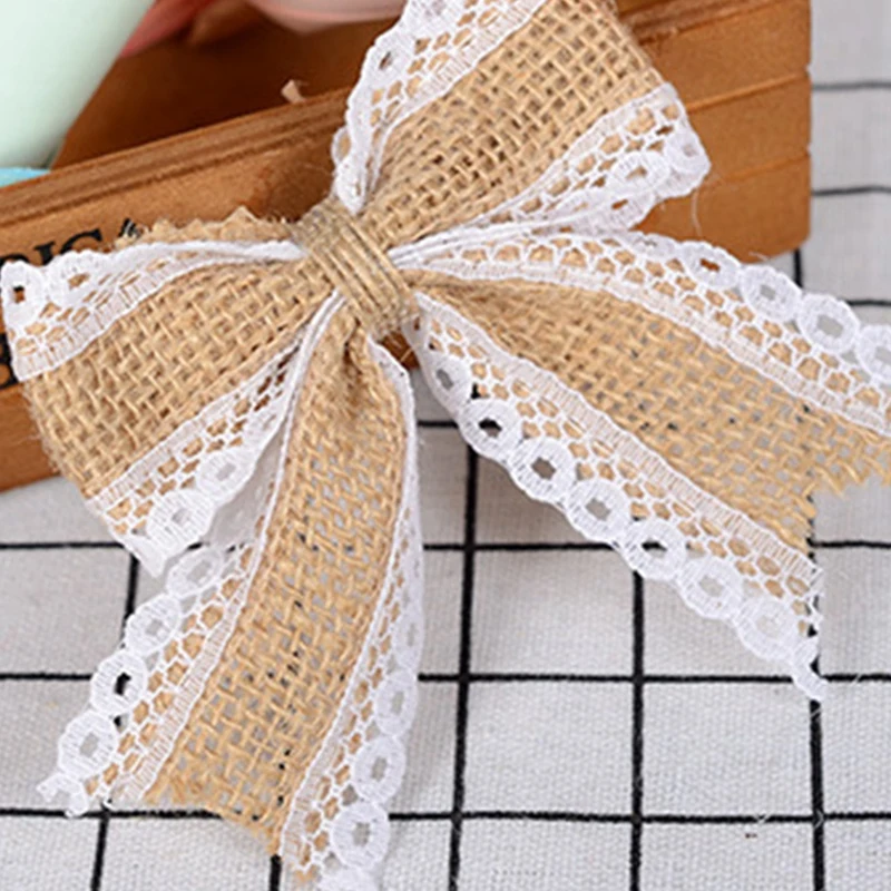 BAAJ-30PCS DIY Packing Vintage Natural Jute Burlap Hessian Bows Ribbon Wedding Decoration Mariage Gift Box Wrapping Bowknot