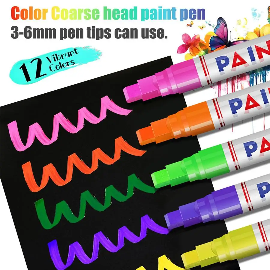 12색 페인팅 펜 방수 영구 그래피티 수리 타이어 마킹 펜 자동차 고무 트레드 마킹 펜 자전거, 자동차 금속 제품에 적합