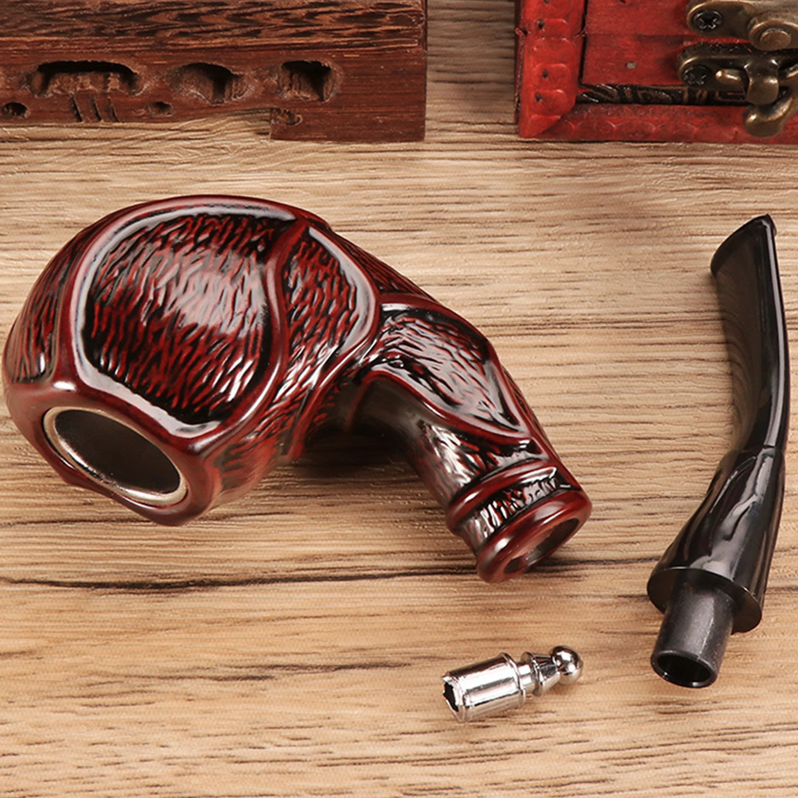 Tobacco Pipe Herb Smoking Pipe Smoking Pipe 1pc Tobacco Pipe Resin Wood Old-fashioned Pipe Pot Men's Gift Filter High-grade Carved