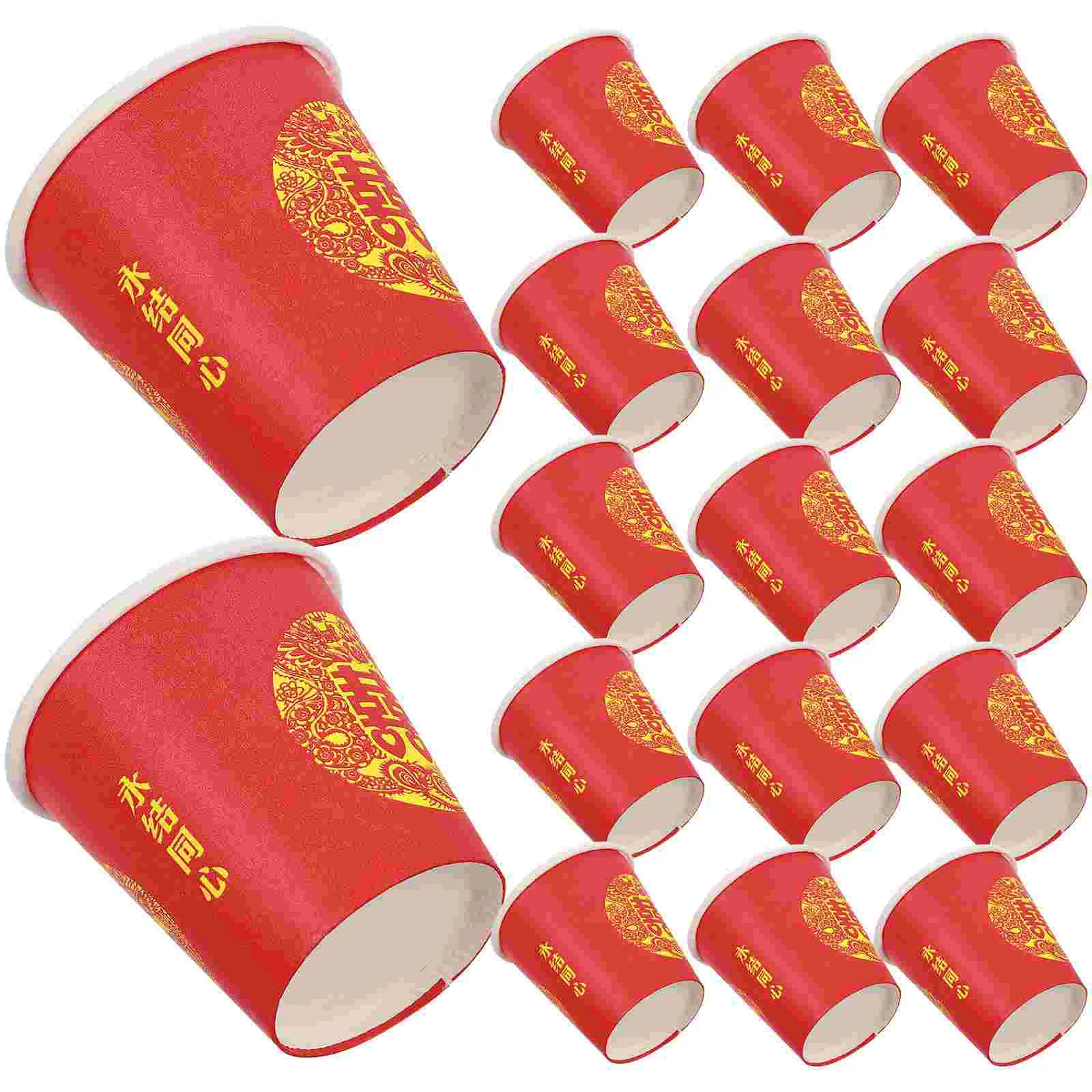 100 Pcs Disposable Glasses Red Party Cups Wedding Teacups For Chinese Drinking Paper Banquet Plates