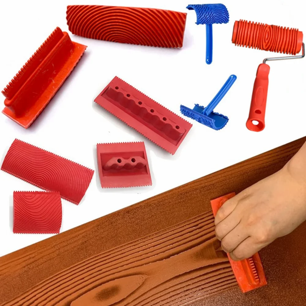 6PcsRubberTextureRollerBrushImitationWoodGrainingWallPainting