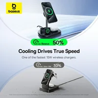 Baseus 22.5W 3-in-1 Wireless Charger Stand Qi2 15W Magnetic Fast Charging TEC Cooling For iPhone 16 15 14 AirPods Apple Watch - Image 3